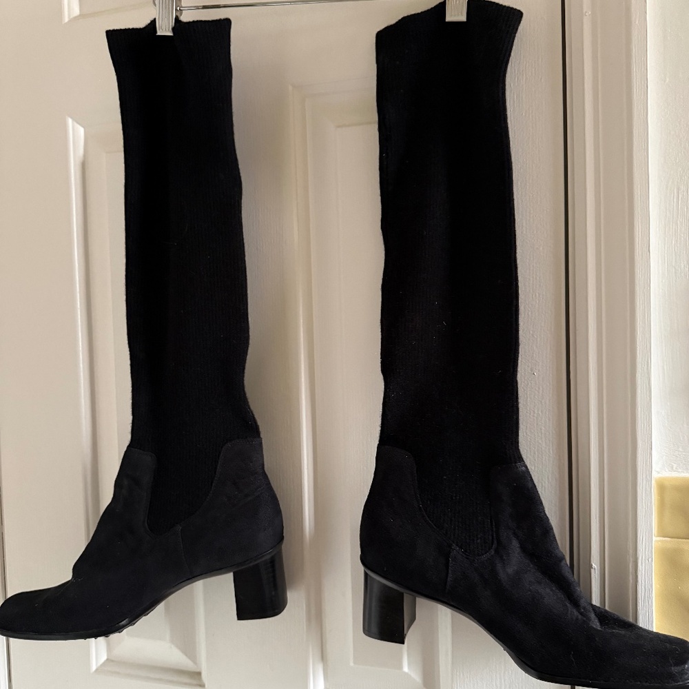 *SALE*NEW BLACK BOOTS-PULL ON SWEATER LEG W/ SUEDE LIKE BOOT SIZE 10M